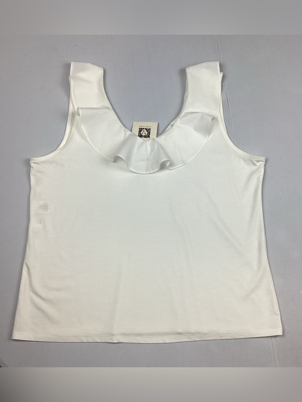 Anne Klein Ruffle Callar V-Neck Sleeveless Ivory Blouse XL NEW! Retail $59